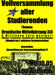 Flyer zur Vollversammlung am 10. Mai
