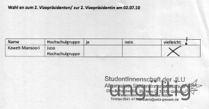 Bild eines (lustigen) Druckfehlers auf Stimmzettel